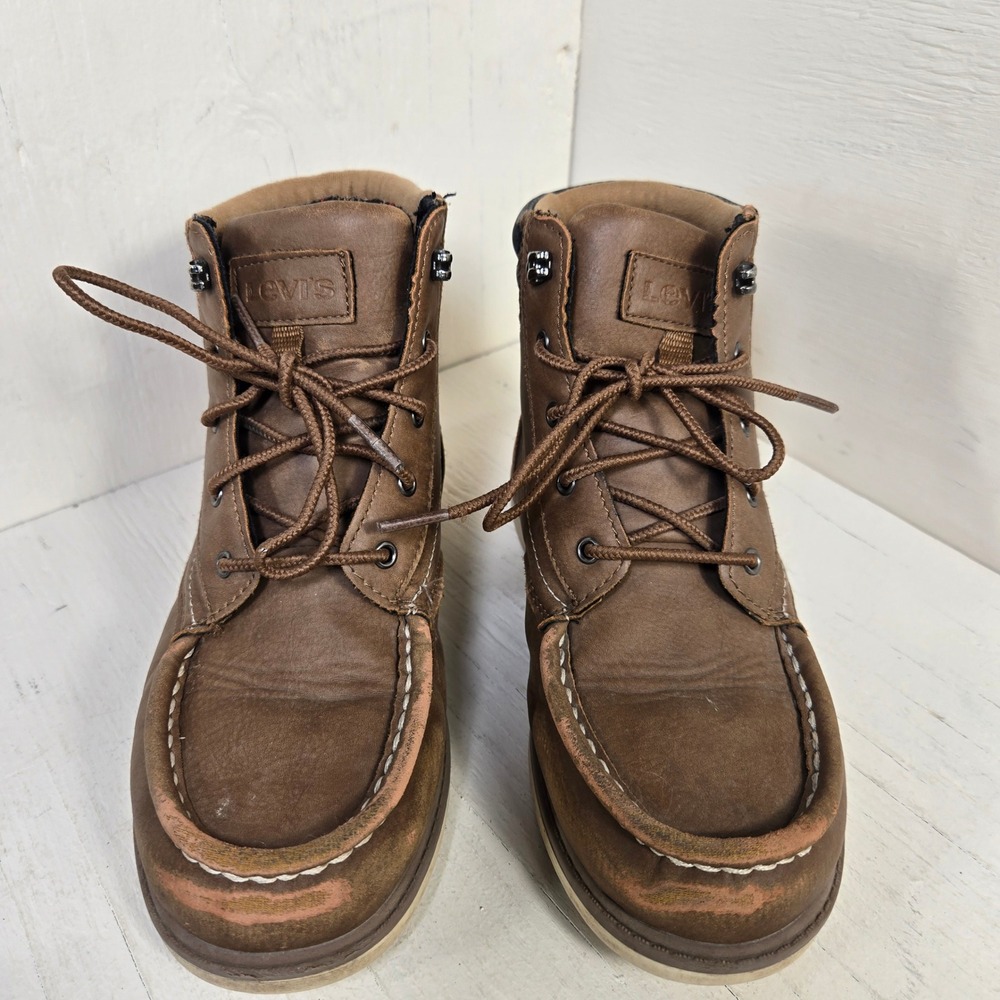 Levi's Kids Brown Moc Toe Lace Up Boots Plaid Lined Size 3M LV704994 for Boys